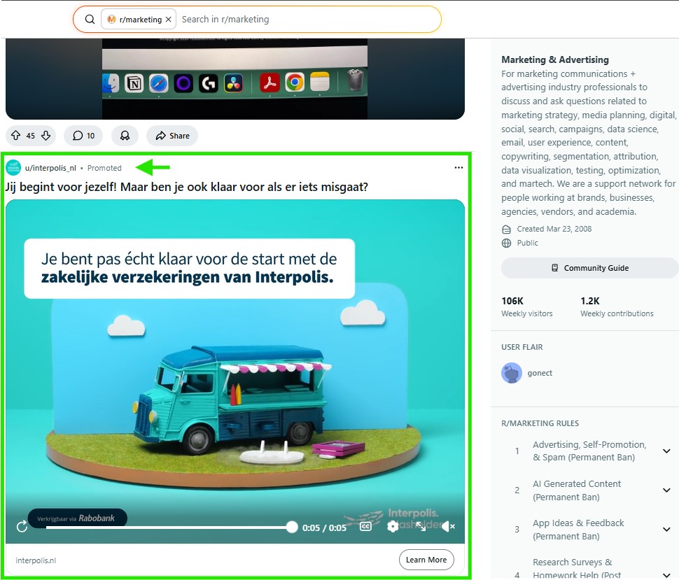 Advertentie-in-subreddit