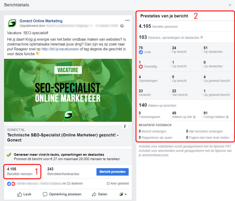 Berichtdetails Facebook strategie