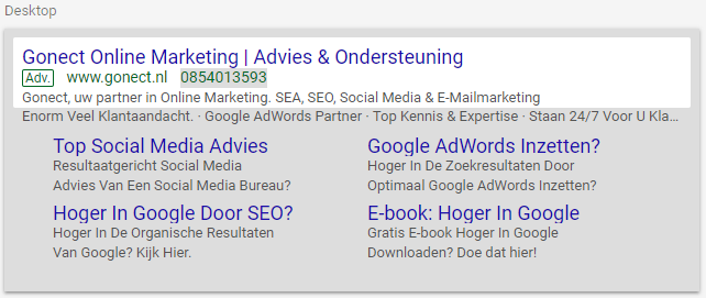 Desktop tekstadvertentie oude Google Ads