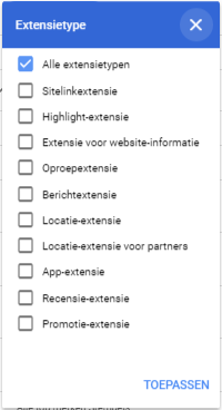 Adwords alpha extensietype