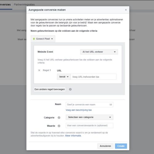 Facebook aangepaste conversie instellen