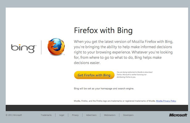Firefox gebruikt Bing