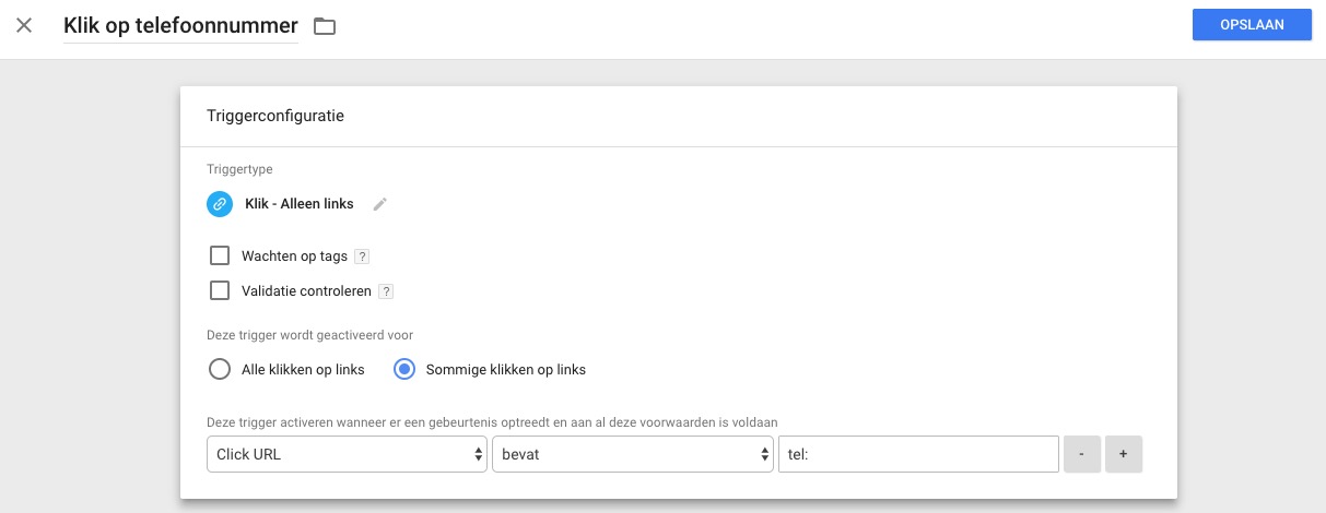 Google Tag Manager klik op telefoon trigger