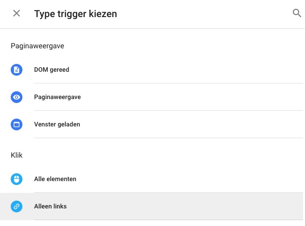 Google Tag Manager alleen links trigger