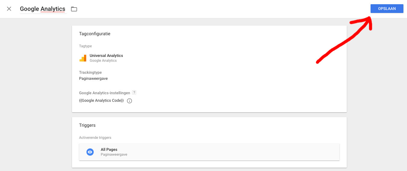 Google Analytics Tag Opslaan