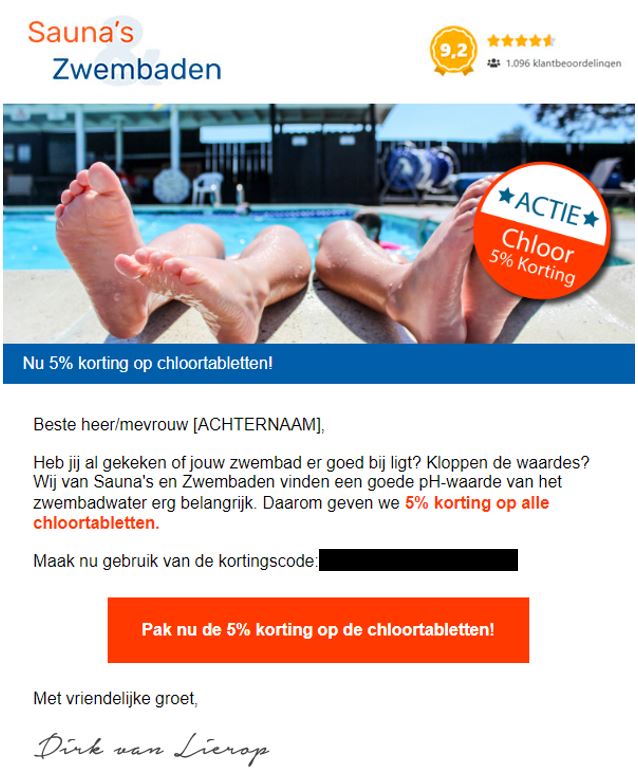 Herhaalaankoop voorbeeld saunasenzwembaden.nl