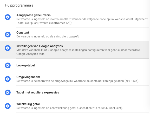 Instellingen van Google Analytics in Google Tag Manager
