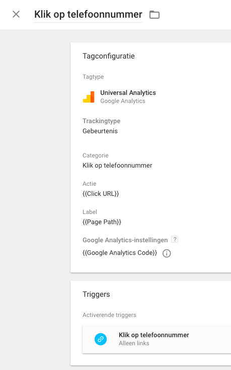 Klikken op telefoonnummer meten Google Tag Manager