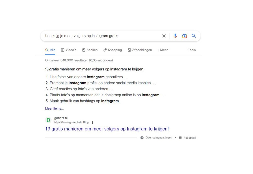List snippets SERP feature