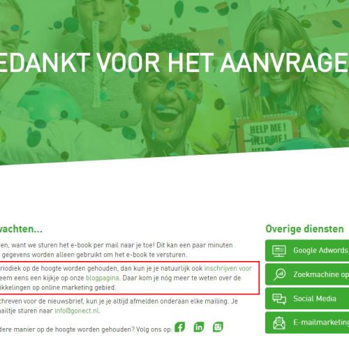 Nieuwsbrief inschrijven bedankpagina website