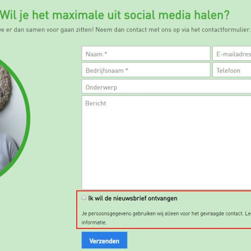 Opt-in formulier contactpagina