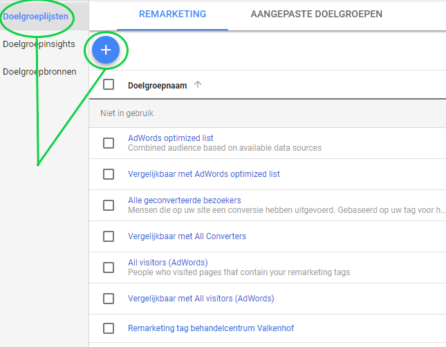 Remarketinglijsten toevoegen