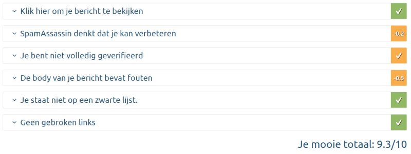 Spam controle door mail-tester.com