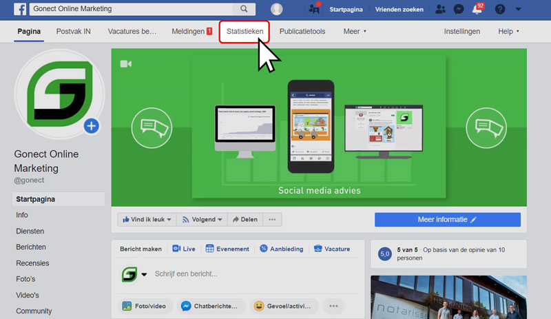 Facebook statistieken vinden op bedrijfspagina