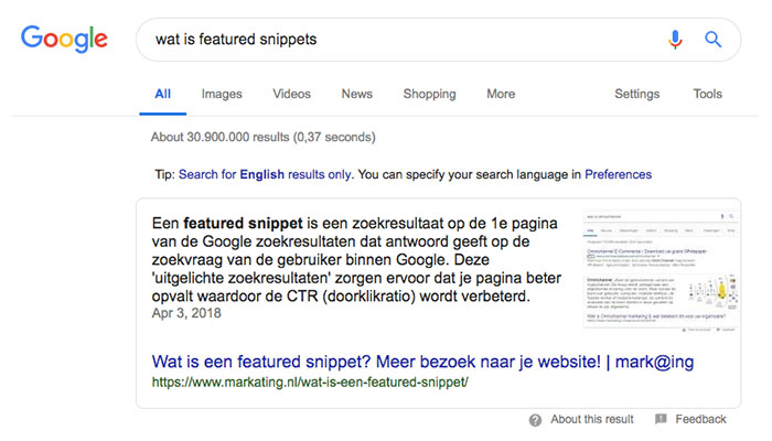 Wat is featured snippets
