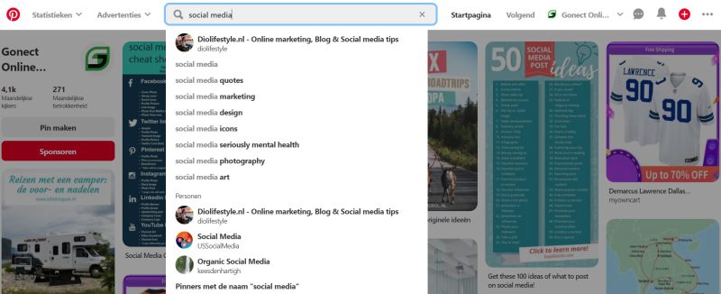 Zoekfunctie van Pinterest