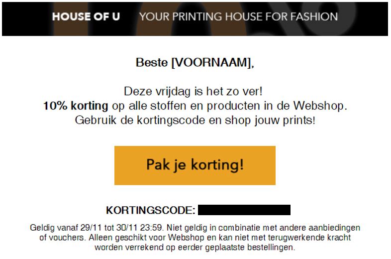 Black Friday korting House of U