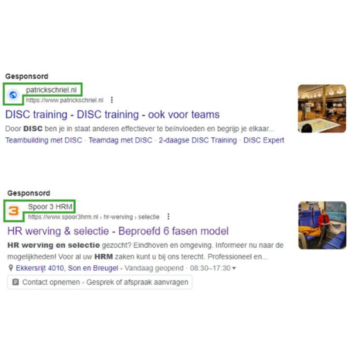 Google Ads bedrijfslogo extensie voorbeelden