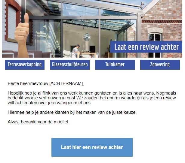 mailing om reviews te verzamelen