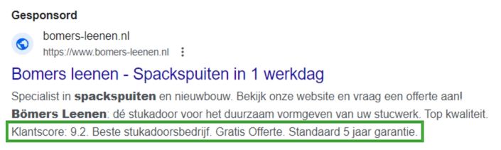 Google Ads Highlight extensie