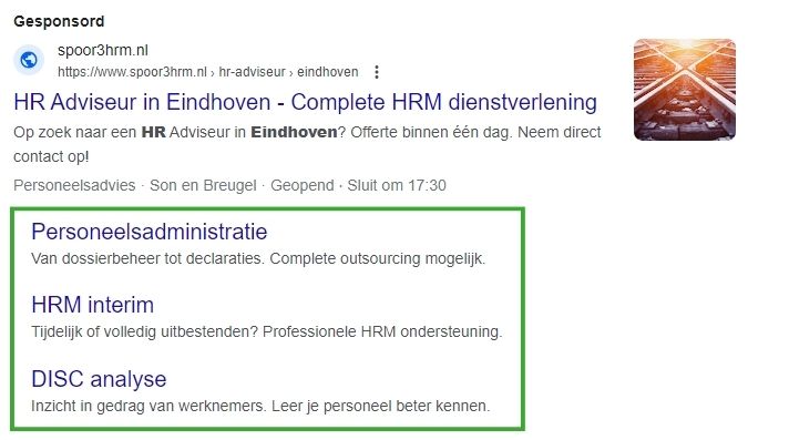 google ads sitelink extensie