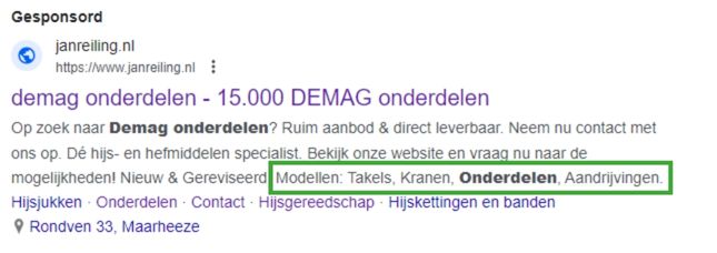 Google Ads website informatie Extensie