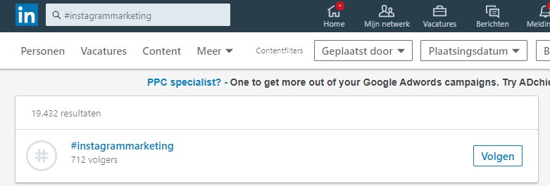 Hashtags vinden LinkedIn
