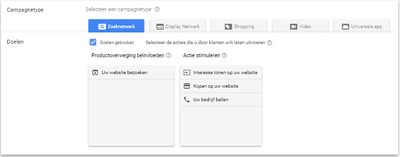 Adwords nieuwe campagne aanmaken