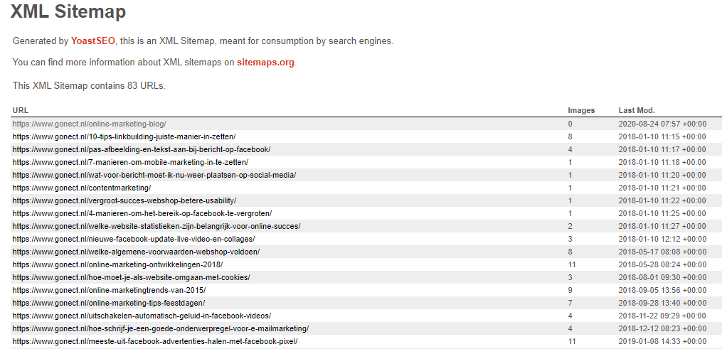 xml sitemap voorbeeld gonect